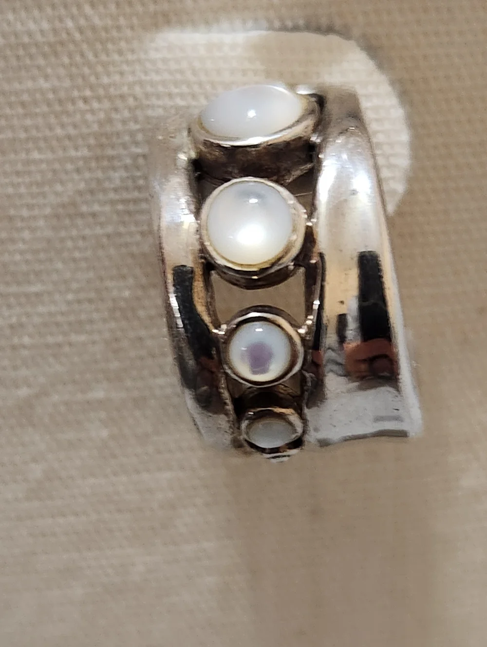 Barse Chunky 925 Sterling Silver Mother of Pearl Modernist Wide Hoop Earrings - Picture 11 of 13